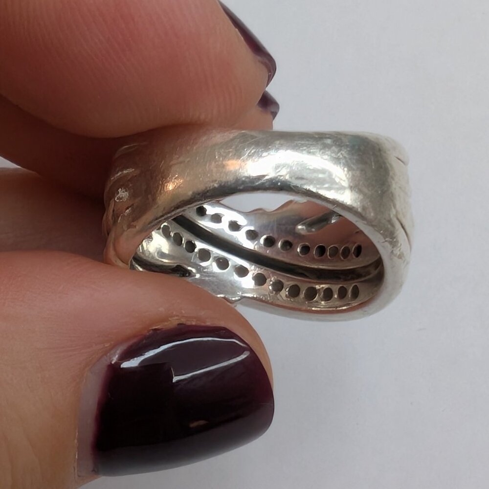 David Yurman 925 Silver Diamond Double Row Crossover Ring Size 5.5-6 - Picture 8 of 8